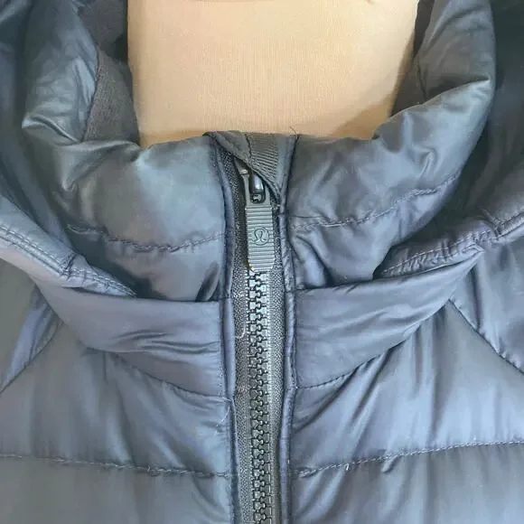 Lululemon Brave the Cold Goose Down Coat Women 6 Black Blue? Long Puffer Hooded - Picture 6 of 13